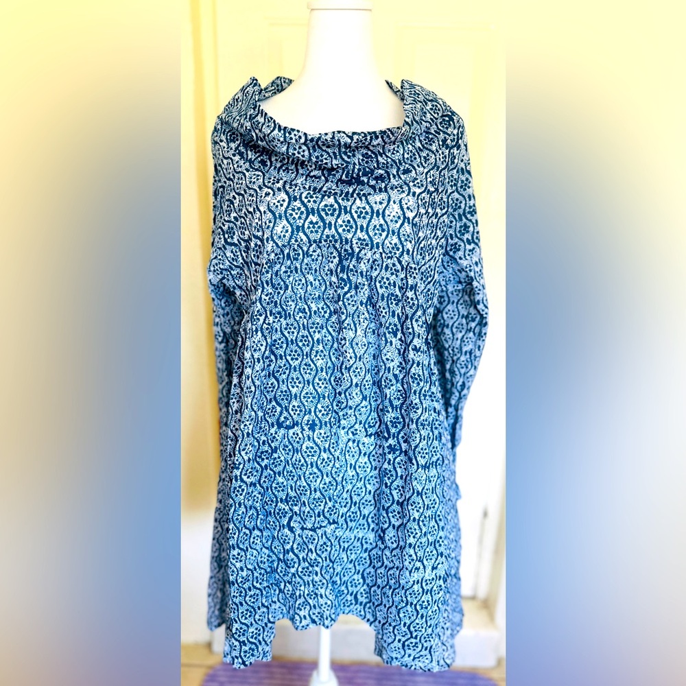 Market Place Dignity Not Charity Blue /White Cotton Dress Embroidery On Sleeves